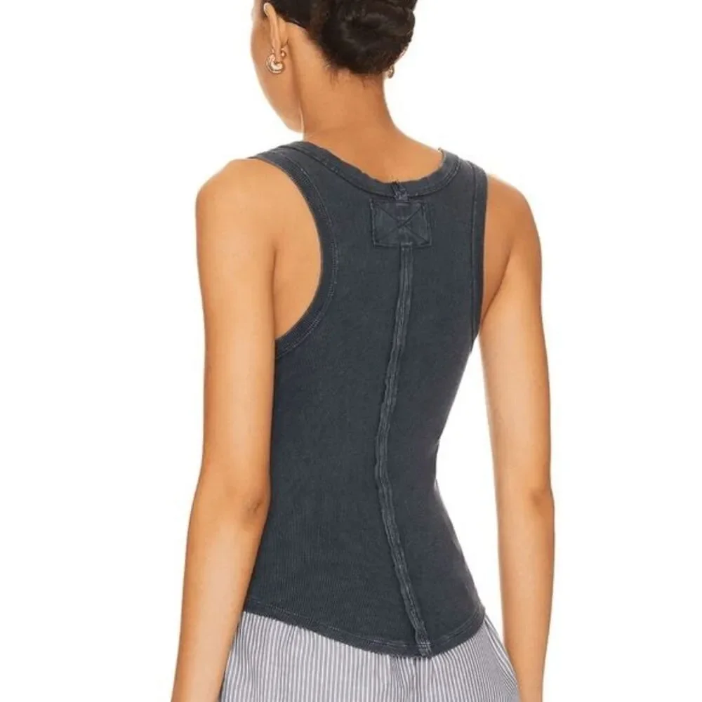 Free People We The Free Ribbed Tank Top Charcoal Scoop Neck Racerback M NEW